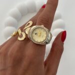 Özel Seri Saat Tasarım Kadranı Sarı Zirkon Taşlı Gold Yüzük