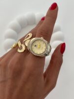 Özel Seri Saat Tasarım Kadranı Sarı Zirkon Taşlı Gold Yüzük