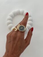 Özel Seri Saat Tasarım Zirkon Taşlı Kadranı Siyah Gold Yüzük - Görsel 3