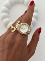 Özel Seri Saat Tasarım Zirkon Taşlı Kadranı Beyaz Gold Yüzük