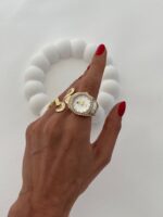 Özel Seri Saat Tasarım Zirkon Taşlı Kadranı Beyaz Gold Yüzük - Görsel 3
